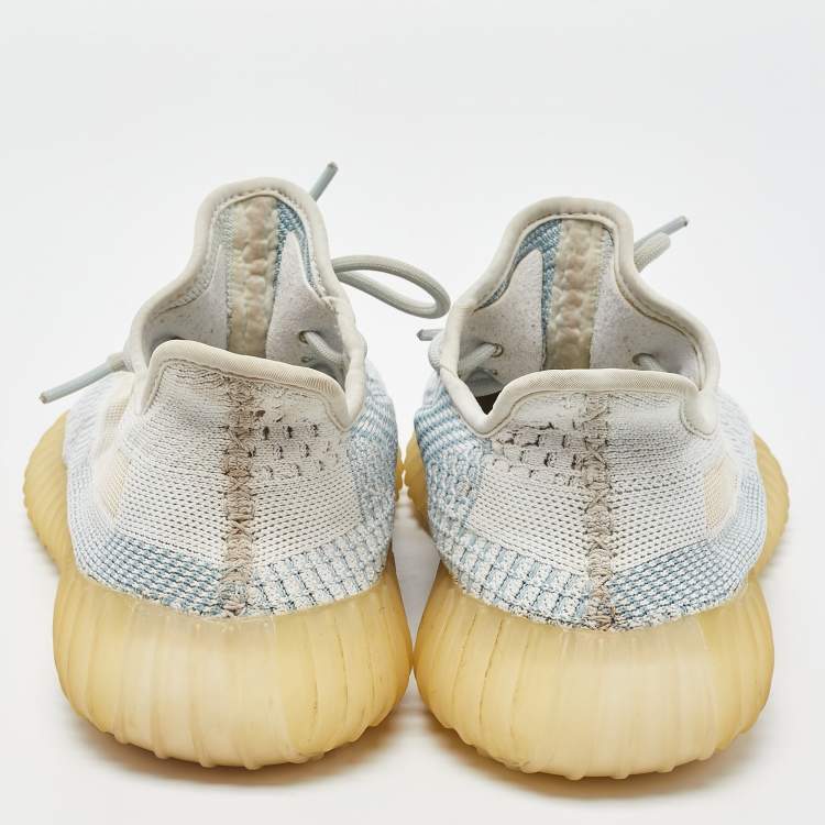 Pre Owned Yeezy x Adidas White/Green Knit Fabric Boost 350 V2 Cloud White Non Reflective Sneakers Size 40 2/3