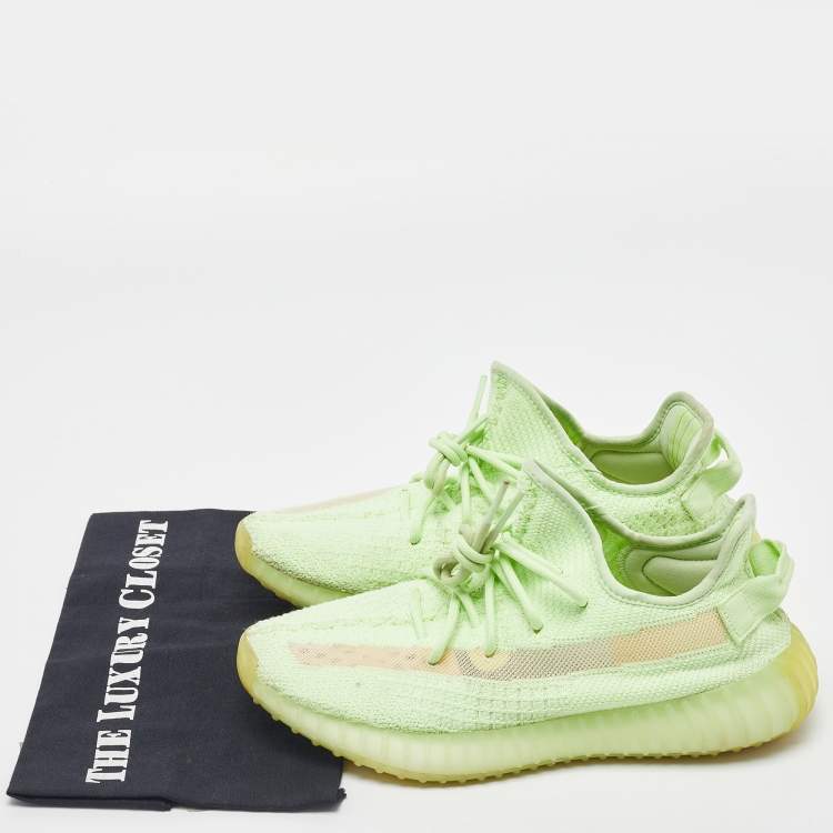Pre Owned Yeezy x Adidas Green Knit Fabric Boost 350 V2 "GID' Glow Sneakers Size 40 2/3