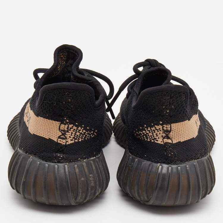 Pre Owned Yeezy x Adidas Black/Brown Knit Fabric Boost 350 V2 Copper Sneakers Size 39 1/3