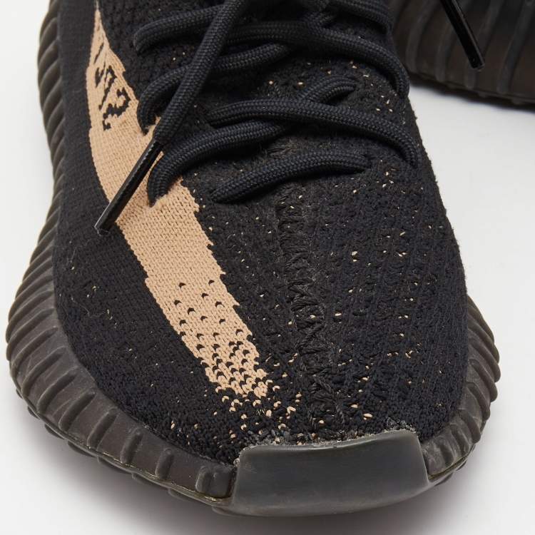 Pre Owned Yeezy x Adidas Black/Brown Knit Fabric Boost 350 V2 Copper Sneakers Size 39 1/3