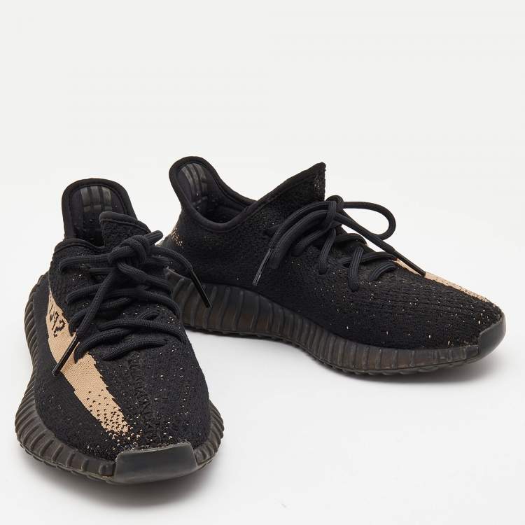 Pre Owned Yeezy x Adidas Black/Brown Knit Fabric Boost 350 V2 Copper Sneakers Size 39 1/3