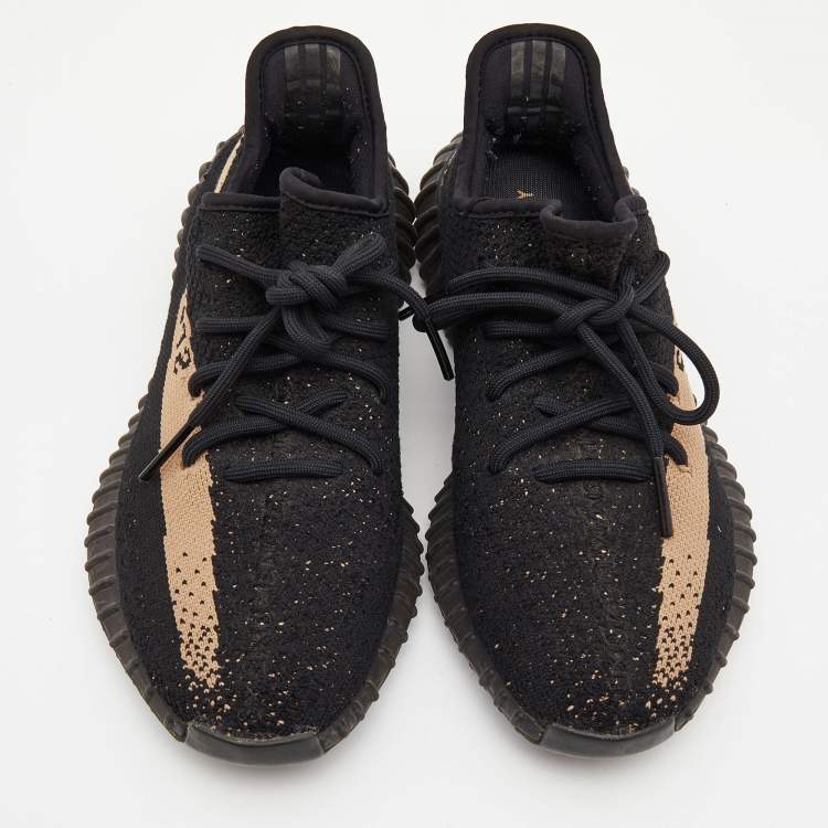 Pre Owned Yeezy x Adidas Black/Brown Knit Fabric Boost 350 V2 Copper Sneakers Size 39 1/3
