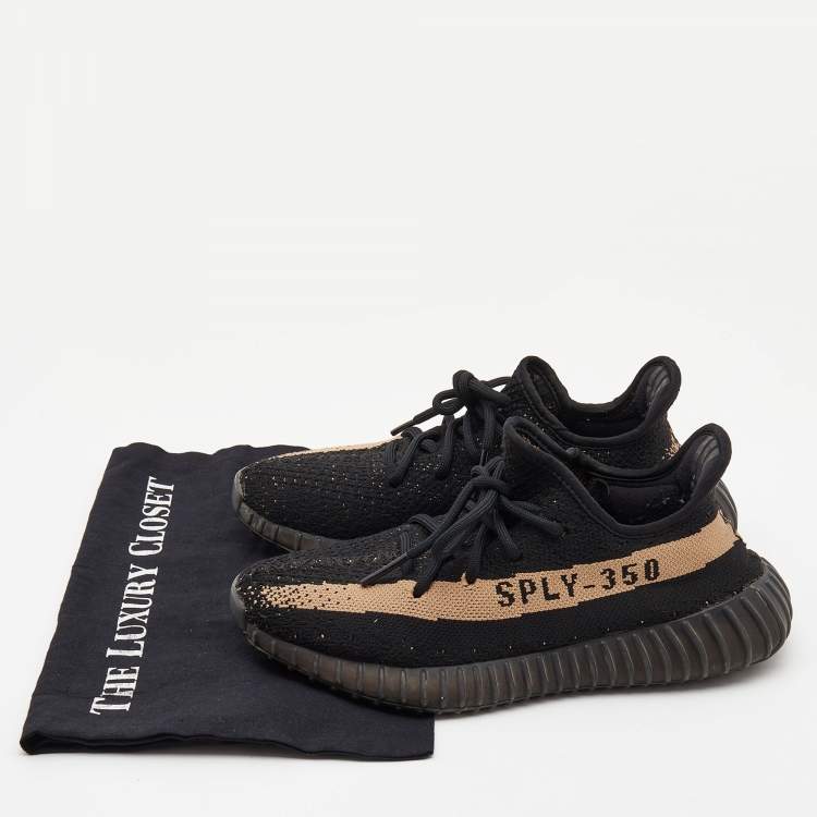 Pre Owned Yeezy x Adidas Black/Brown Knit Fabric Boost 350 V2 Copper Sneakers Size 39 1/3