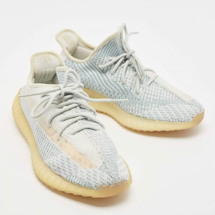 Pre Owned Yeezy x Adidas Two Tone Knit Fabric Boost 350 V2 Cloud White Non Reflective Sneakers Size 42 2/3