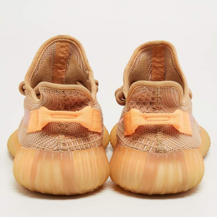 Pre Owned Yeezy x Adidas Orange Knit Fabric Boot 350 V2 Clay Sneakers Size 42 1/3 