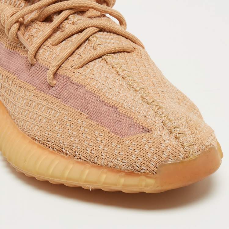 Pre Owned Yeezy x Adidas Orange Knit Fabric Boot 350 V2 Clay Sneakers Size 42 1/3 