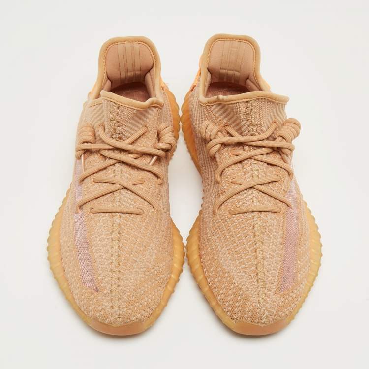 Pre Owned Yeezy x Adidas Orange Knit Fabric Boot 350 V2 Clay Sneakers Size 42 1/3 