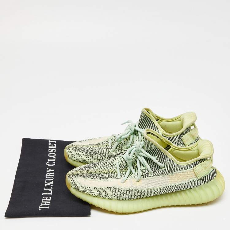 Pre Owned Yeezy x Adidas Green Knit Fabric Boost 350 V2 Yeezreel Non-Reflective Sneakers Size 44