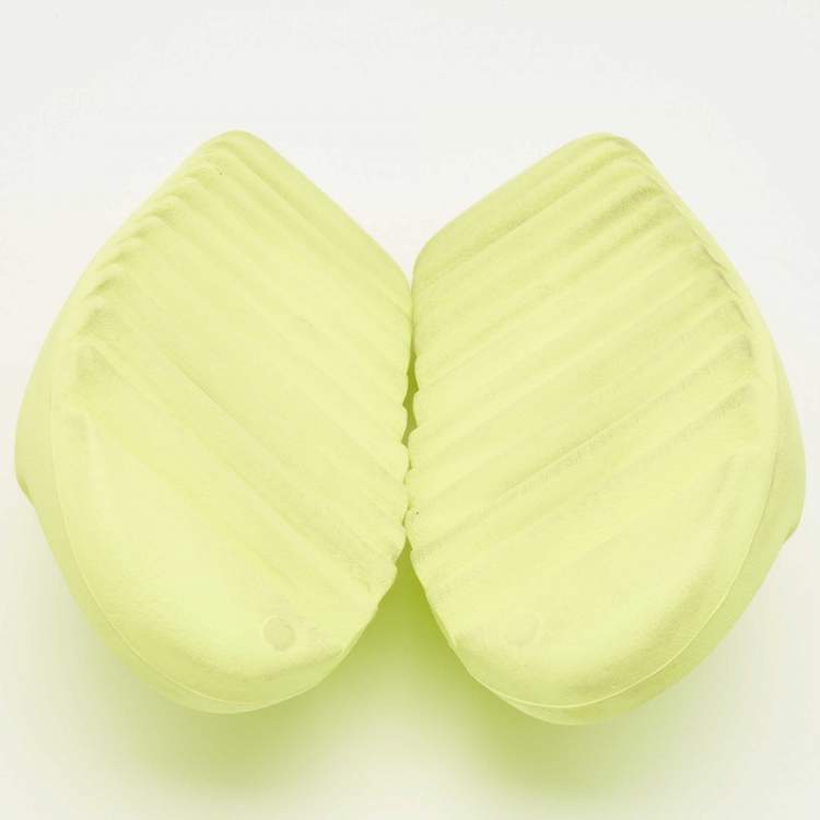 Pre Owned Yeezy x Adidas Neon Green Rubber Glow Green Slides Size 44 1/2