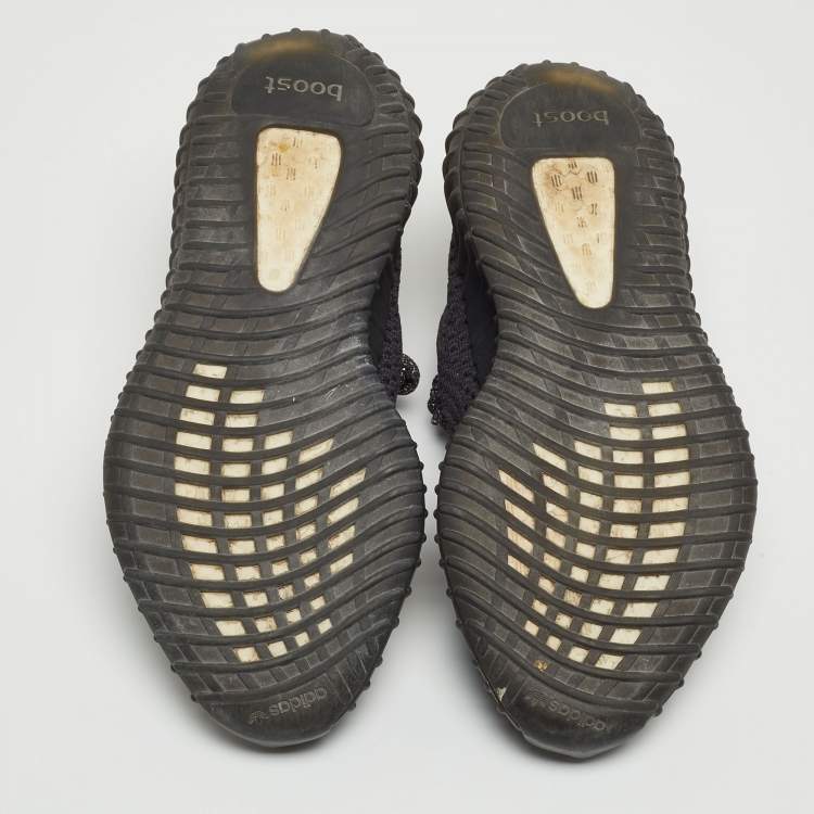 Pre Owned Yeezy x Adidas Black Knit Fabric Boost 350 V2 Black Non Reflective Sneakers Size 42 2/3