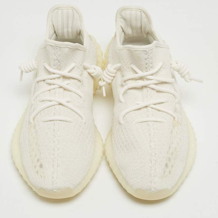 مملوكة مسبقًا Yeezy x Adidas White Knit Fabric Boost 350 V2 Bone Sneakers Size 44