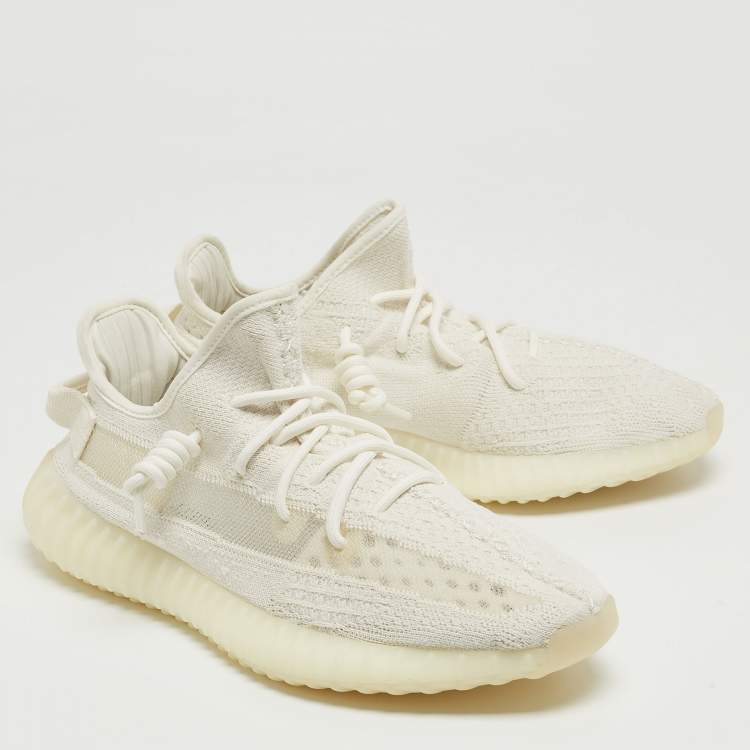 مملوكة مسبقًا Yeezy x Adidas White Knit Fabric Boost 350 V2 Bone Sneakers Size 44