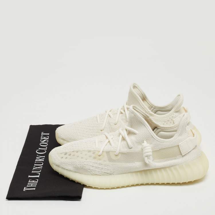 مملوكة مسبقًا Yeezy x Adidas White Knit Fabric Boost 350 V2 Bone Sneakers Size 44