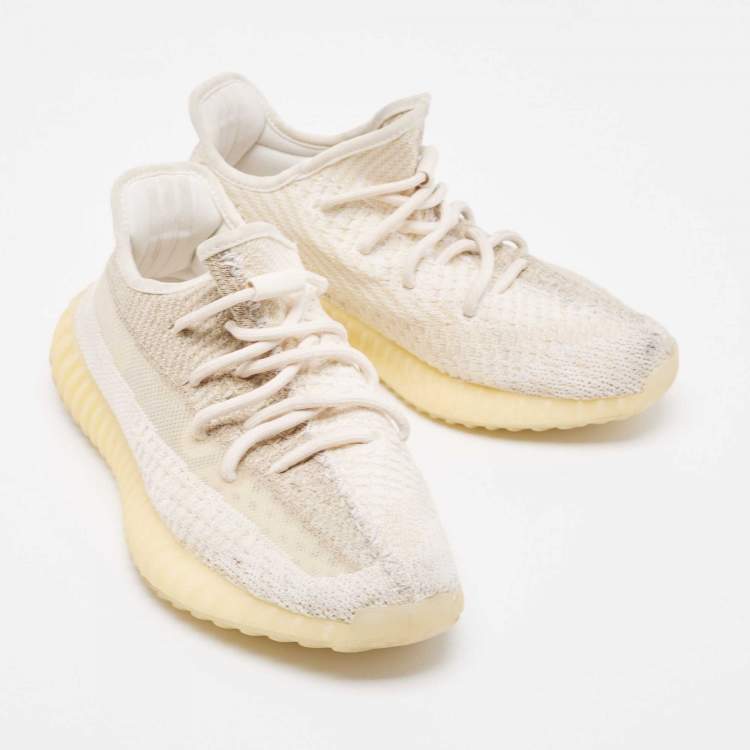 Pre Owned Yeezy adidas Cream/White Knit Fabric 350 V2 Natural Sneakers 39 1/3
