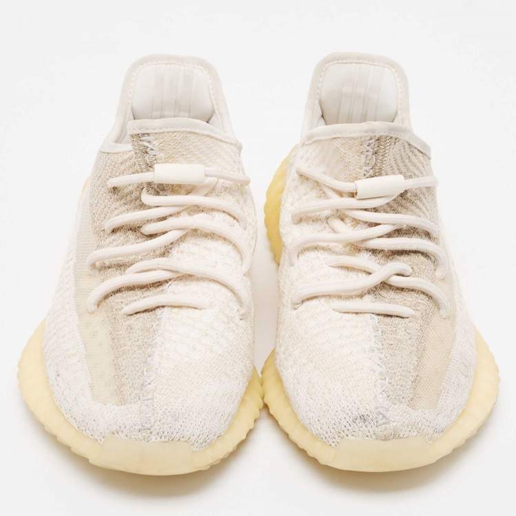 Pre Owned Yeezy adidas Cream/White Knit Fabric 350 V2 Natural Sneakers 39 1/3