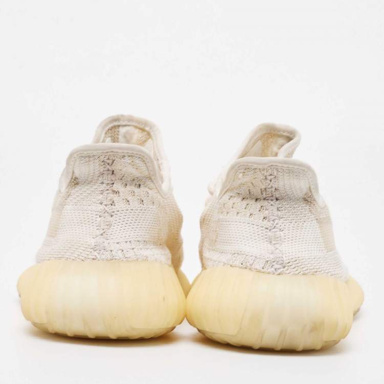 Pre Owned Yeezy adidas Cream/White Knit Fabric 350 V2 Natural Sneakers 39 1/3