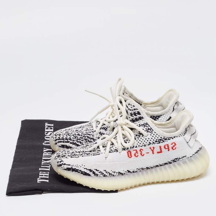 مملوكة مسبقًا Adidas x Yeezy White/Black Knit Fabric Boost 350 V2 'Zebra' Sneakers Size 37 1/3