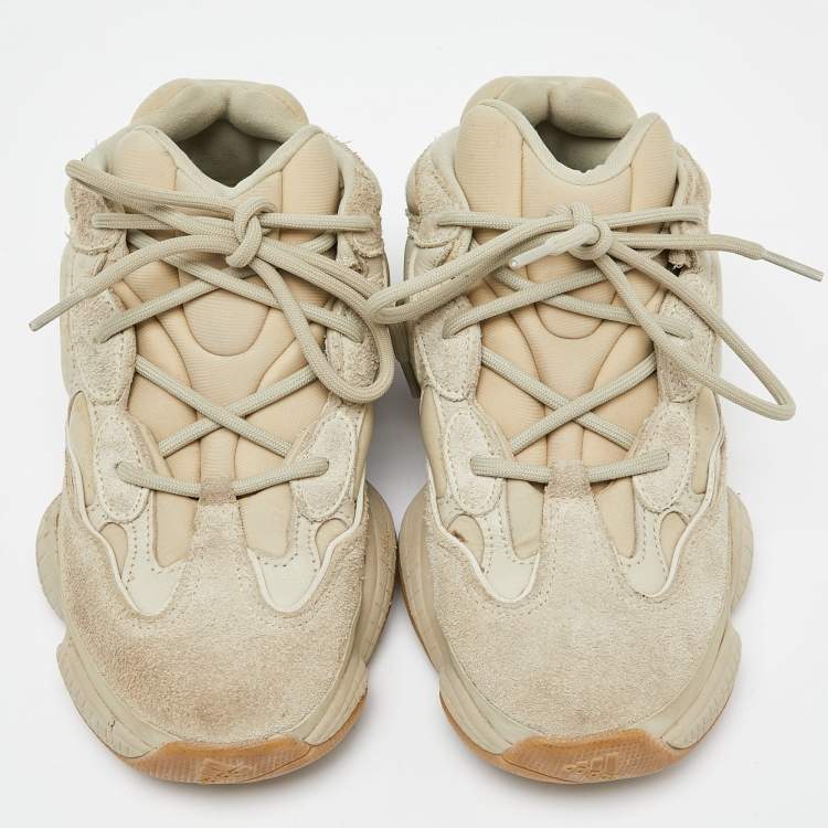 Pre Owned Yeezy x Adidas Green Neoprene and Suede Yeezy 500 Stone Sneakers Size 38