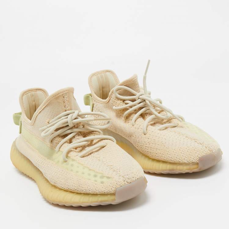 مملوكة مسبقًا Yeezy x Adidas Cream Knit Fabric Boost 350 V2-Flax Sneakers Size 44 2/3