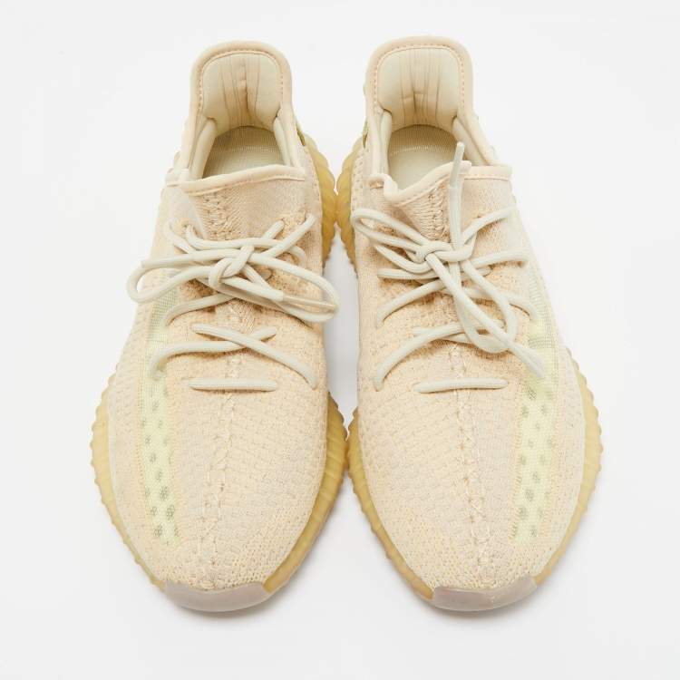 مملوكة مسبقًا Yeezy x Adidas Cream Knit Fabric Boost 350 V2-Flax Sneakers Size 44 2/3