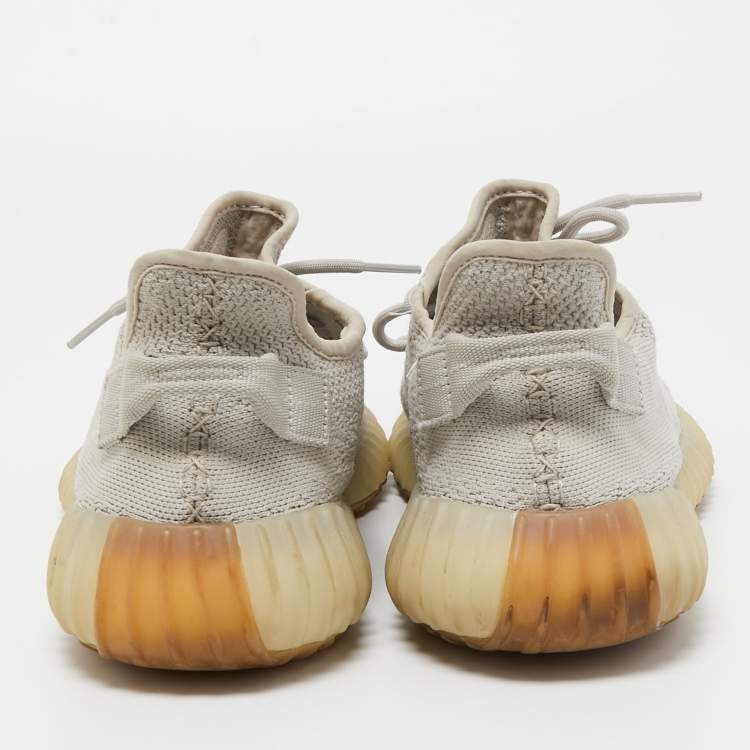 Pre Owned Yeezy x Adidas Grey Knit Fabric Boost 350 V2 Sesame Sneakers Size 44 2/3