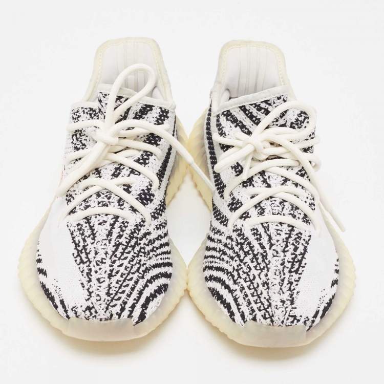 Pre Owned Yeezy x Adidas Black/White Knit Fabric Boost 350 V2 Zebra Sneakers Size 40