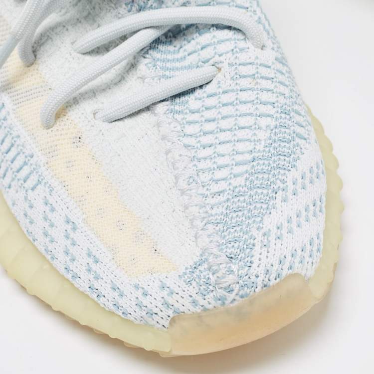 Pre Owned Yeezy x Adidas Two Tone Knit Fabric Boost 350 V2 Cloud White Non Reflective Sneakers Size 40 
