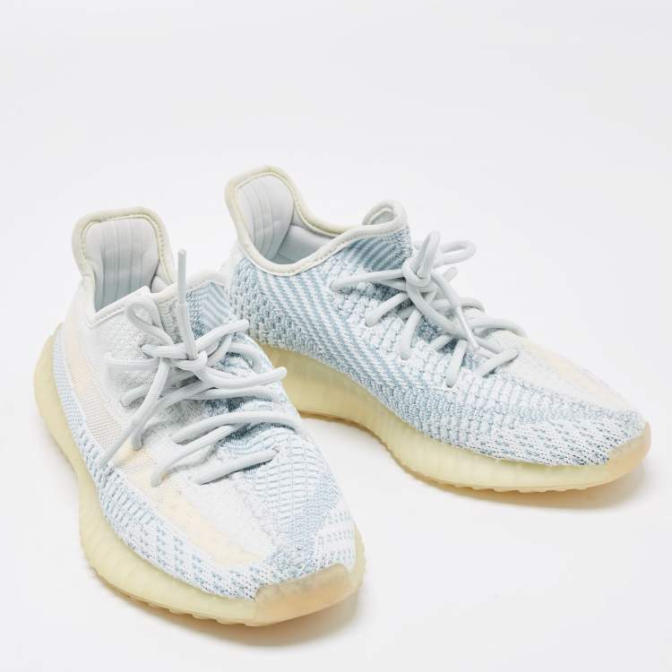 Pre Owned Yeezy x Adidas Two Tone Knit Fabric Boost 350 V2 Cloud White Non Reflective Sneakers Size 40 