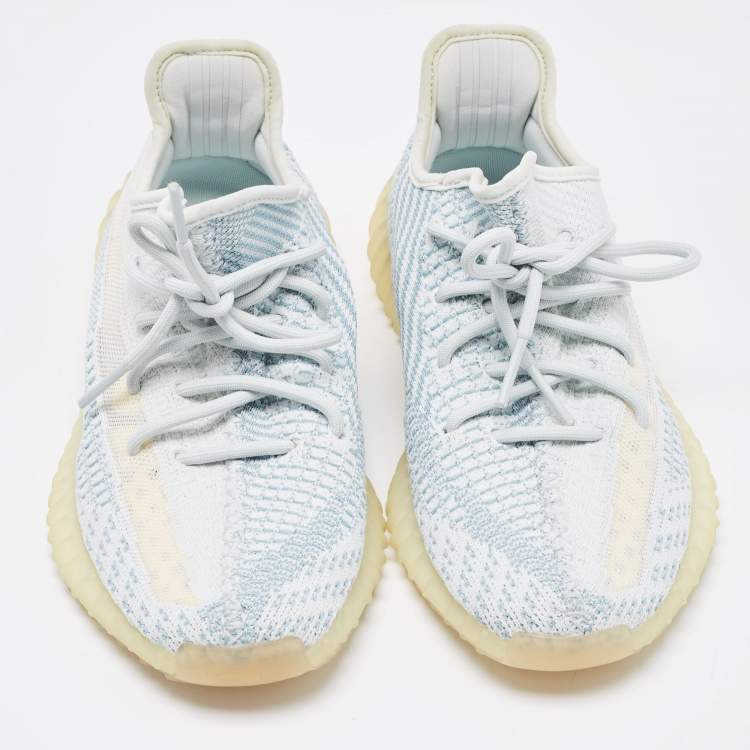 Pre Owned Yeezy x Adidas Two Tone Knit Fabric Boost 350 V2 Cloud White Non Reflective Sneakers Size 40 