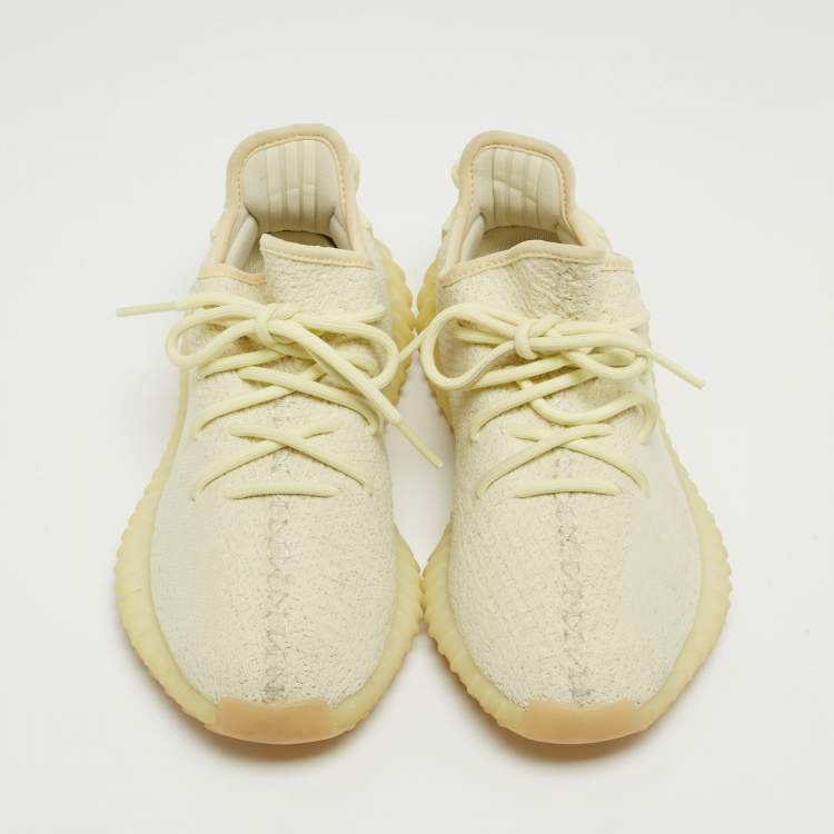 Pre Owned Yeezy x Adidas Light Yellow Knit Fabric Boost 350 V2 Butter Sneakers Size 39 1/3