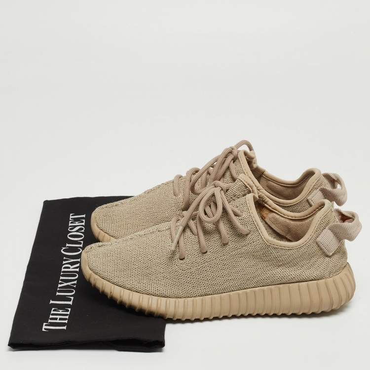 Pre Owned Yeezy x Adidas Brown Knit Fabric Boost 350 V2 Oxford Tan Sneakers Size 38 2/3