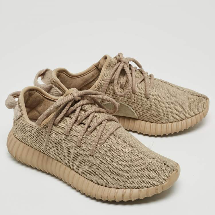 Pre Owned Yeezy x Adidas Brown Knit Fabric Boost 350 V2 Oxford Tan Sneakers Size 38 2/3