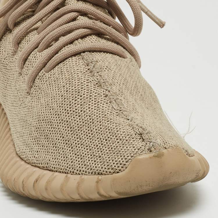 Pre Owned Yeezy x Adidas Brown Knit Fabric Boost 350 V2 Oxford Tan Sneakers Size 38 2/3