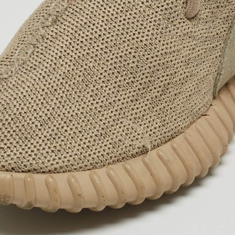 Pre Owned Yeezy x Adidas Brown Knit Fabric Boost 350 V2 Oxford Tan Sneakers Size 38 2/3
