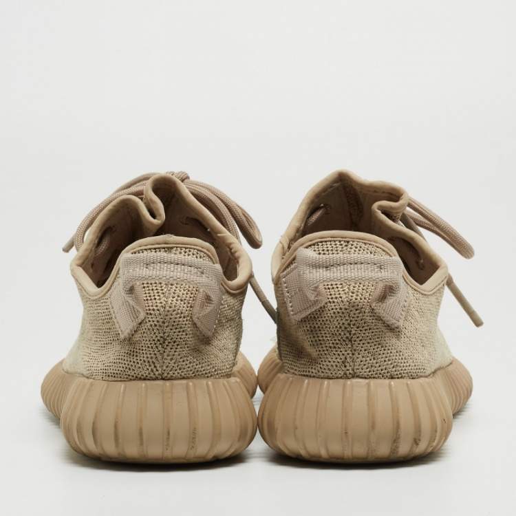 Pre Owned Yeezy x Adidas Brown Knit Fabric Boost 350 V2 Oxford Tan Sneakers Size 38 2/3