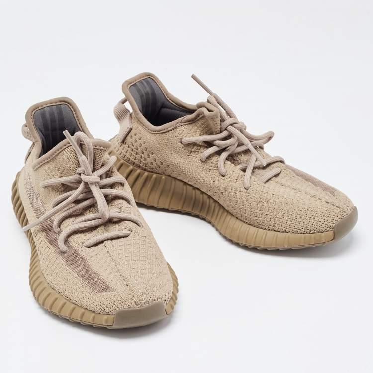 مملوكة مسبقًا Yeezy x Adidas Brown Knit Fabric Boost 350 V2 Earth Sneakers Size 38