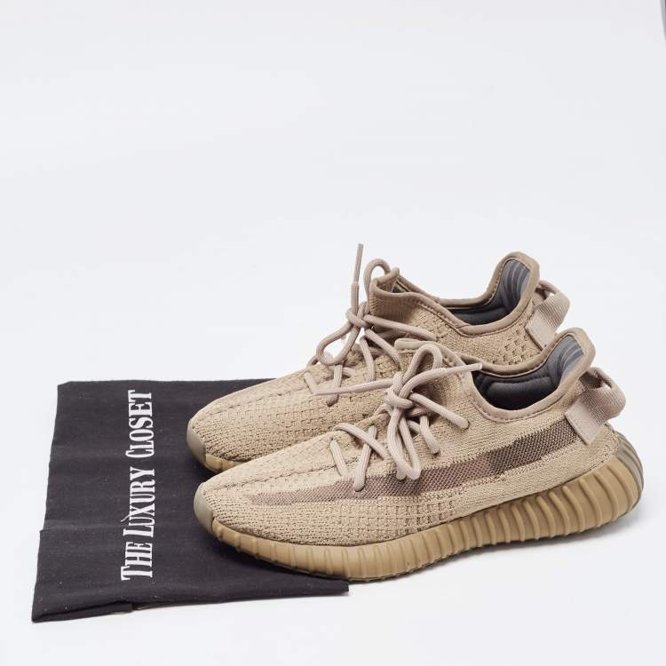 مملوكة مسبقًا Yeezy x Adidas Brown Knit Fabric Boost 350 V2 Earth Sneakers Size 38