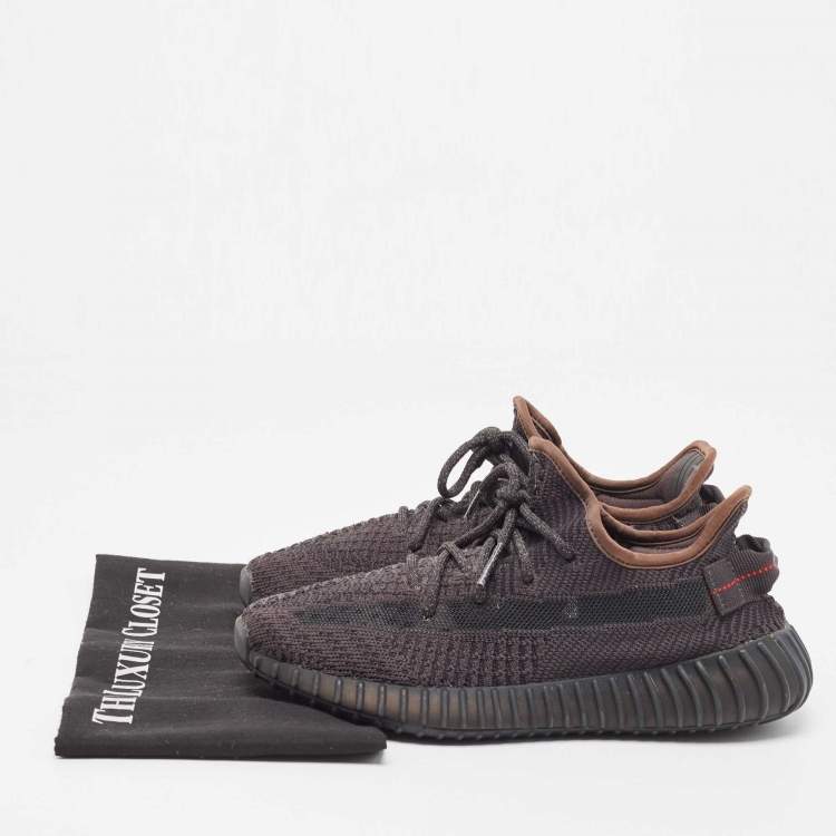Pre Owned Yeezy x Adidas Black Knit Fabric Boost 350 V2 Black Non-Reflective Sneakers Size 38 2/3