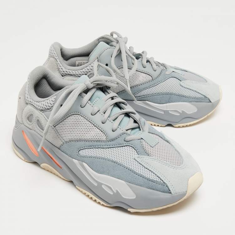 Pre Owned Adidas x Yeezy Blue Mesh and Leather Boost 700 Inertia Sneakers Size 40