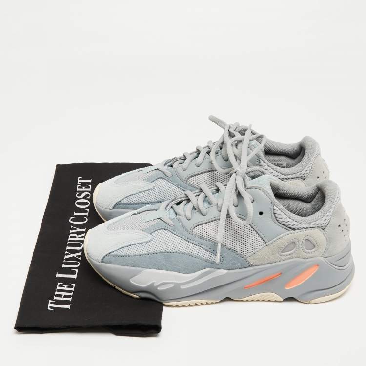 Pre Owned Adidas x Yeezy Blue Mesh and Leather Boost 700 Inertia Sneakers Size 40