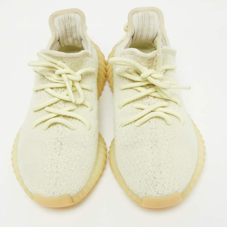 Pre Owned Yeezy x Adidas Yellow Knit Fabric Boost 350 V2 Butter Sneakers Size 38 2/3