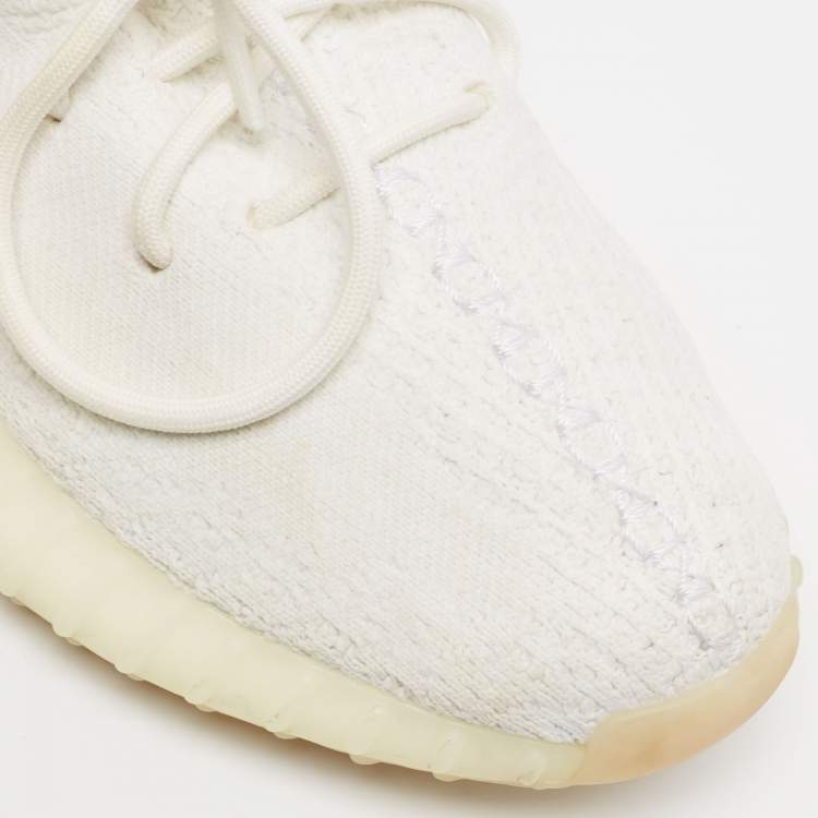 Pre Owned Yeezy x Adidas White Knit Fabric Boost 350 V2 Cream Sneakers Size 43 1/3