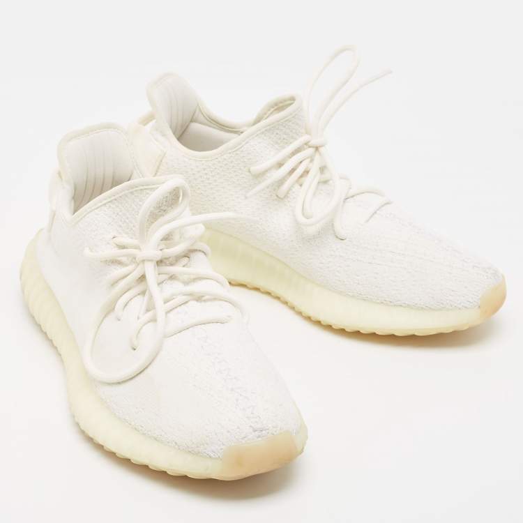 Pre Owned Yeezy x Adidas White Knit Fabric Boost 350 V2 Cream Sneakers Size 43 1/3