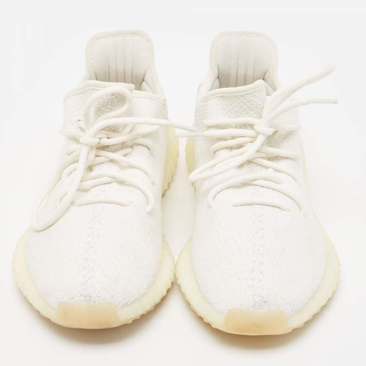 Pre Owned Yeezy x Adidas White Knit Fabric Boost 350 V2 Cream Sneakers Size 43 1/3