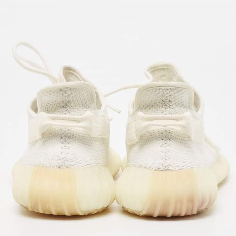Pre Owned Yeezy x Adidas White Knit Fabric Boost 350 V2 Cream Sneakers Size 43 1/3