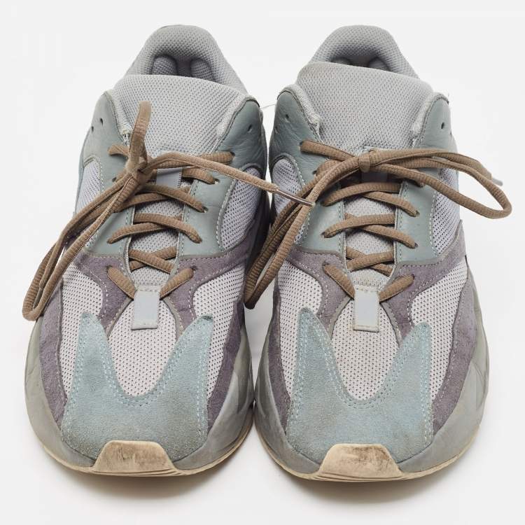 Pre Owned Yeezy x Adidas Blue/Grey Suede and Mesh Boost 700 Teal Blue Sneakers Size 44