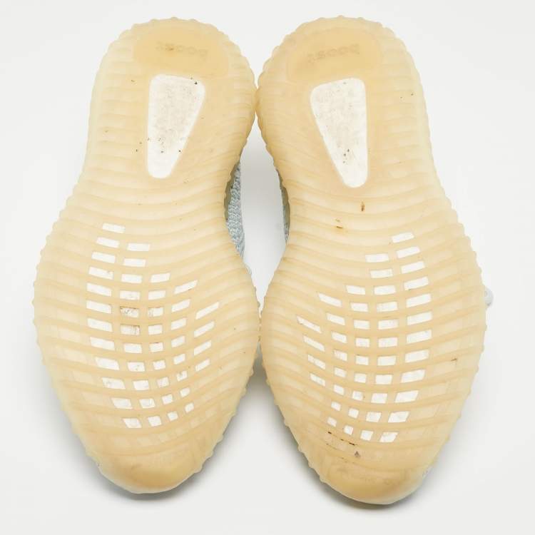 Pre Owned Yeezy x Adidas Blue/White Knit Fabric Boost 350 V2 Cloud White Non Reflective Sneakers Size 45 1/3