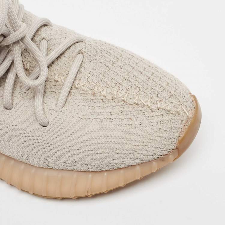 Pre Owned Yeezy x Adidas Grey Knit Fabric Boost 350 V2 Sesame Sneakers Size 38 2/3
