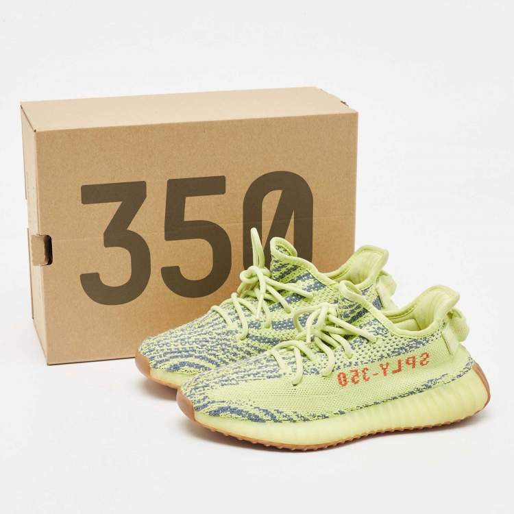 مملوكة مسبقًا Yeezy x Adidas Neon Yellow Knit Fabric Boost 350 V2 Semi Frozen Yellow Sneakers Size 38