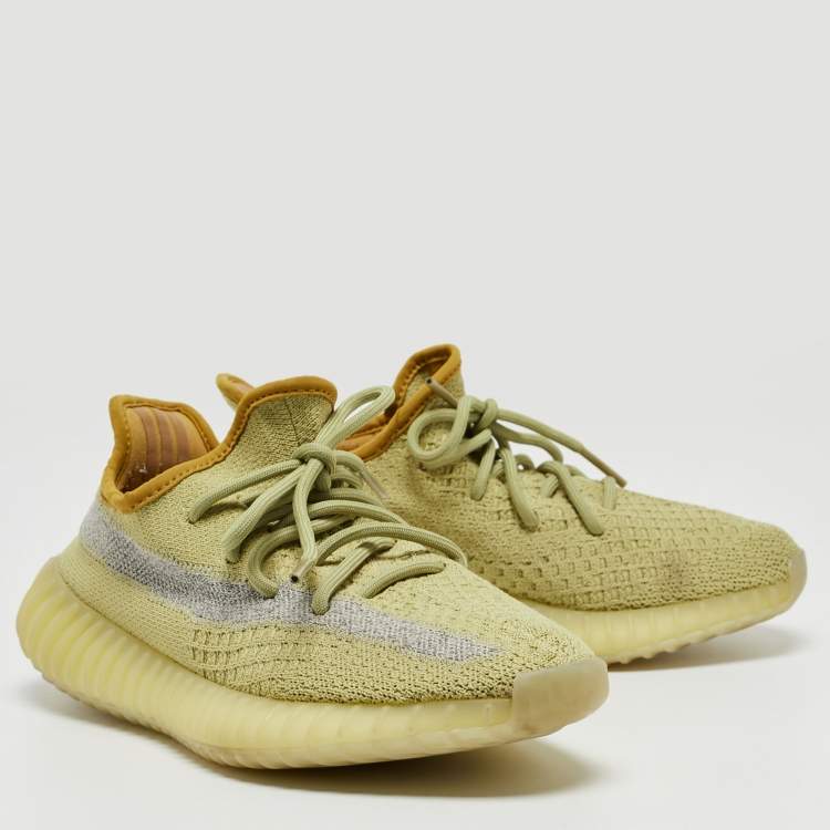 Pre Owned Yeezy x Adidas Yellow Knit Fabric Boost 350 V2 Marsh Sneakers Size 38